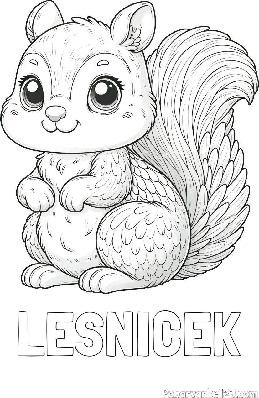 Pobarvanka imena LEŠNIČEK in pobarvanka ljubke in nasmejane veverice