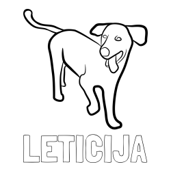 Online izdelana pobarvanka - Pobarvanka imena LETICIJA in pobarvanka prikupnega, a nekoliko utrujenega kužka
