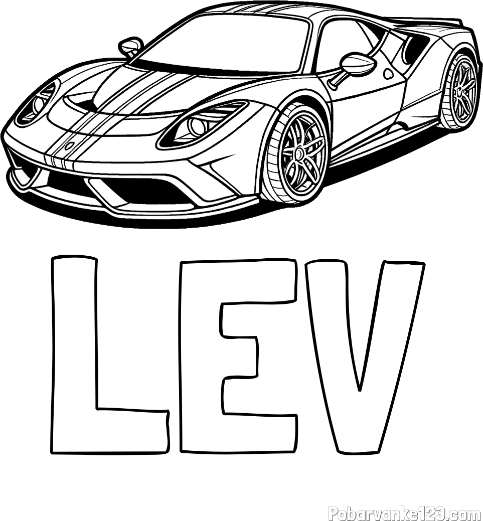 Pobarvanka imena LEV in pobarvanka čudovitega športnega avtomobila