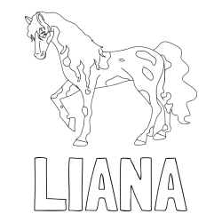 Online izdelana pobarvanka - Pobarvanka imena LIANA in pobarvanka lisastega konja