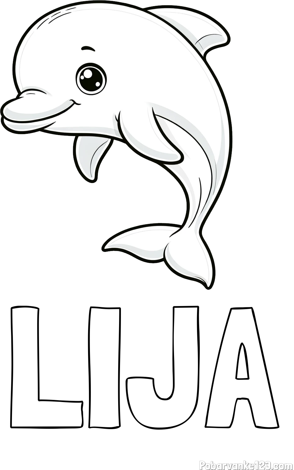 Pobarvanka imena LIJA in otroška pobarvanka ljubkega delfina
