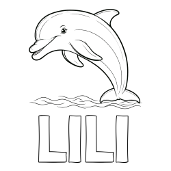 Online izdelana pobarvanka - Pobarvanka imena LILI in otroška pobarvanka nasmejanega delfina v skoku