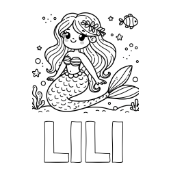 Online izdelana pobarvanka - Pobarvanka imena LILI in pobarvanka ljubke morske deklice v morju