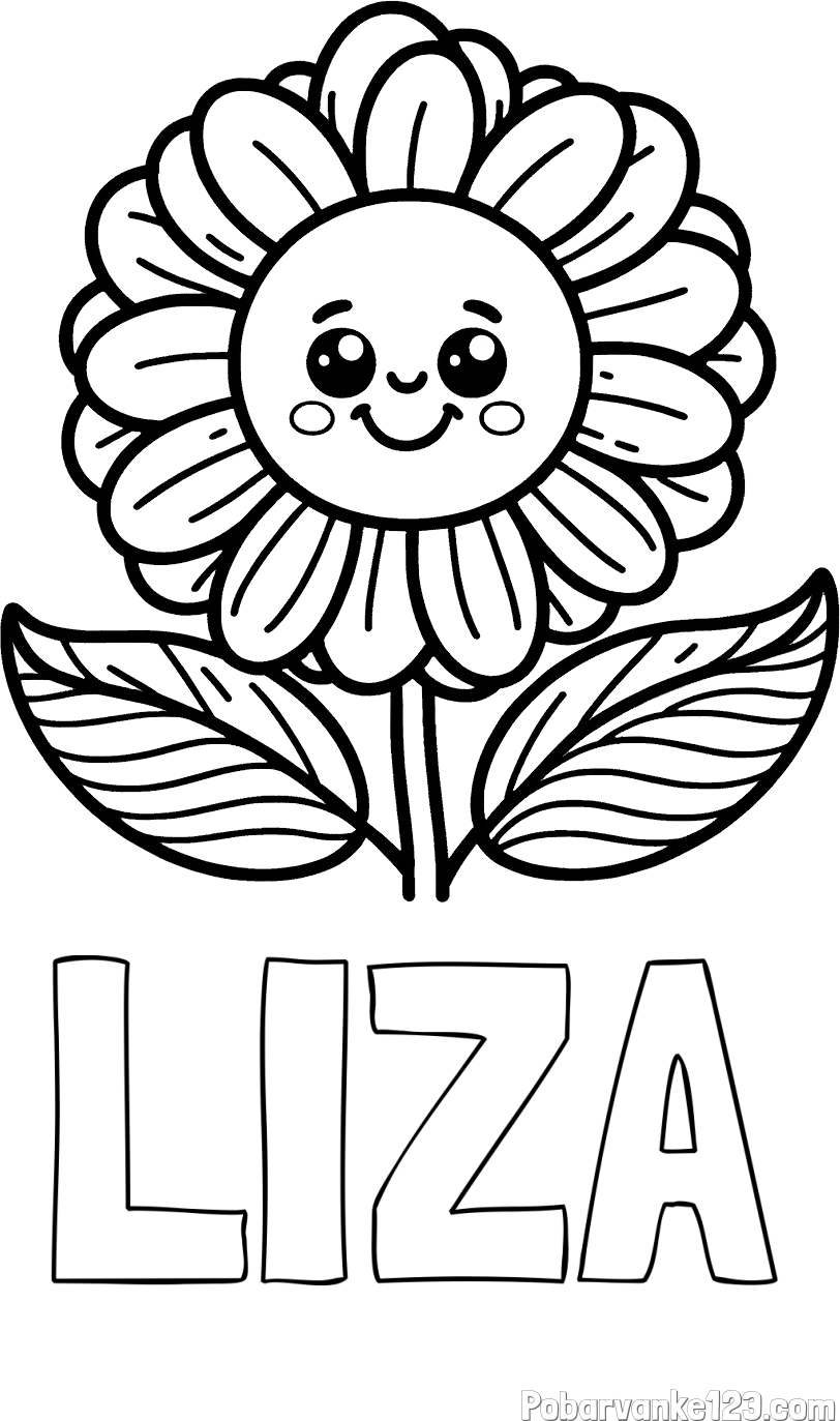 Pobarvanka imena LIZA in pobarvanka ljubke in nasmejane rože