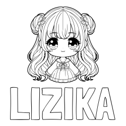 Online izdelana pobarvanka - Pobarvanka imena LIZIKA in pobarvanka prikupne punčke v anime slogu