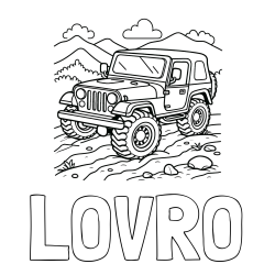 Online izdelana pobarvanka - Pobarvanka imena LOVRO in pobarvanka džipa na terenu