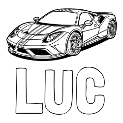 Online izdelana pobarvanka - Pobarvanka imena LUC in pobarvanka čudovitega športnega avtomobila