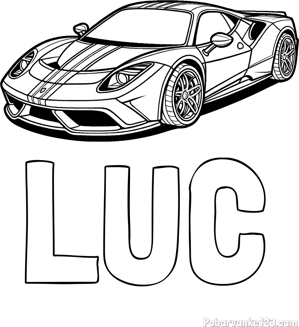 Pobarvanka imena LUC in pobarvanka čudovitega športnega avtomobila