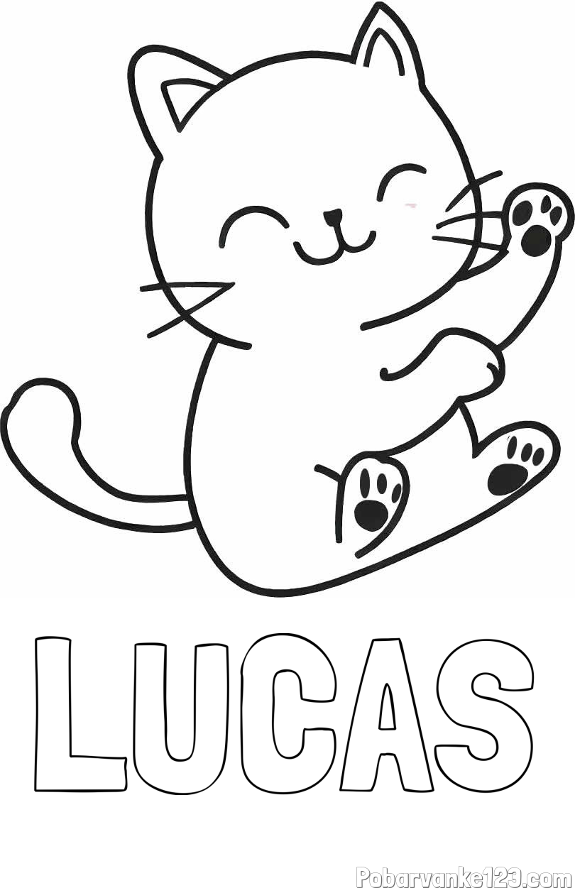 Pobarvanka imena LUCAS in pobarvanka razigranega mucka