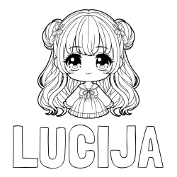 Online izdelana pobarvanka - Pobarvanka imena LUCIJA in pobarvanka prikupne punčke v anime slogu