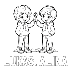 Online izdelana pobarvanka - Pobarvanka imena LUKAS. ALINA in pobarvanka prijatlejev