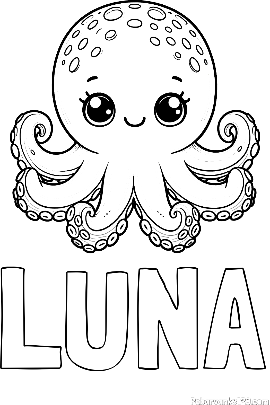 Pobarvanka imena LUNA in otroška pobarvanka ljubke hobotnice