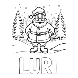 Online izdelana pobarvanka - Pobarvanka imena LURI in pobarvanka Božička v gozdu