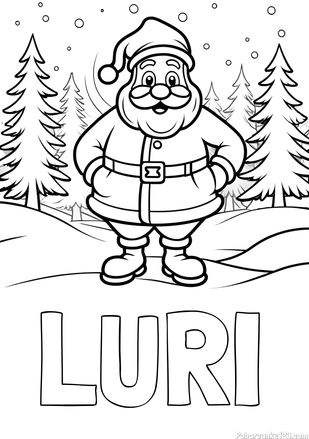 Pobarvanka imena LURI in pobarvanka Božička v gozdu