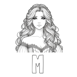 Online izdelana pobarvanka - Pobarvanka imena M in pobarvanka lepe princese