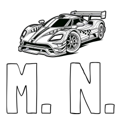 Online izdelana pobarvanka - Pobarvanka imena M. N. in pobarvanka modernega športnega avtomobila