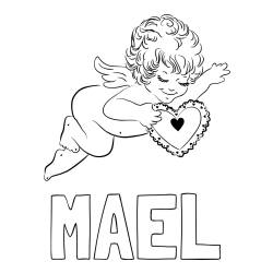 Online izdelana pobarvanka - Pobarvanka imena MAEL in pobarvanka angela s srčkom