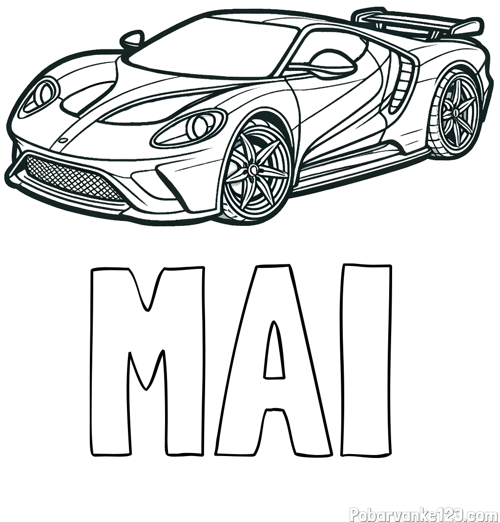 Pobarvanka imena MAI in Športni avtomobil