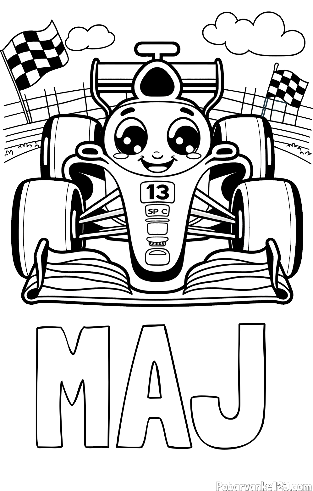 Pobarvanka imena MAJ in otroška pobarvanka FORMULA 1