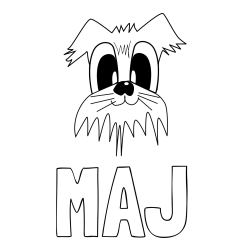 Online izdelana pobarvanka - Pobarvanka imena MAJ in preprosta pobarvanka nasmejanega kužka