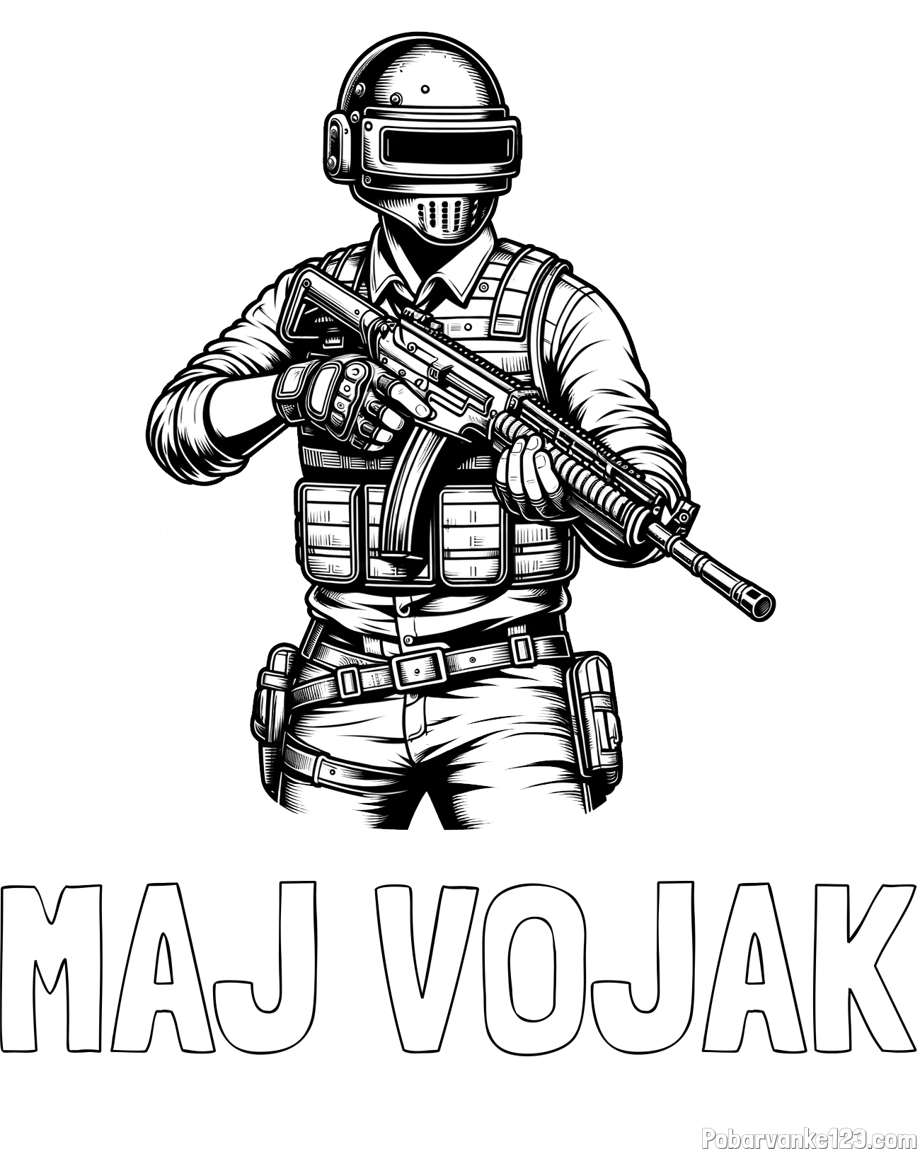 Pobarvanka imena MAJ VOJAK in pobarvanka PUBG osrednjega lika v bojnem položaju