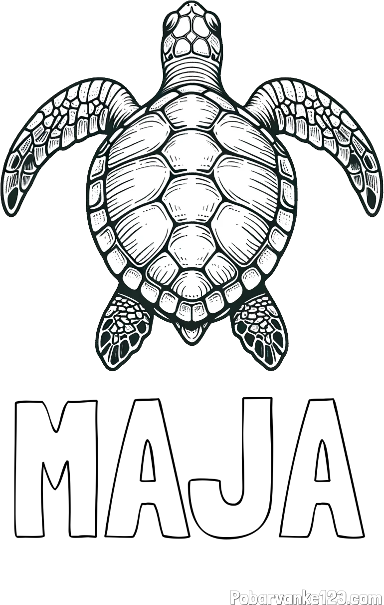 Pobarvanka imena MAJA in enostavna pobarvanka želve