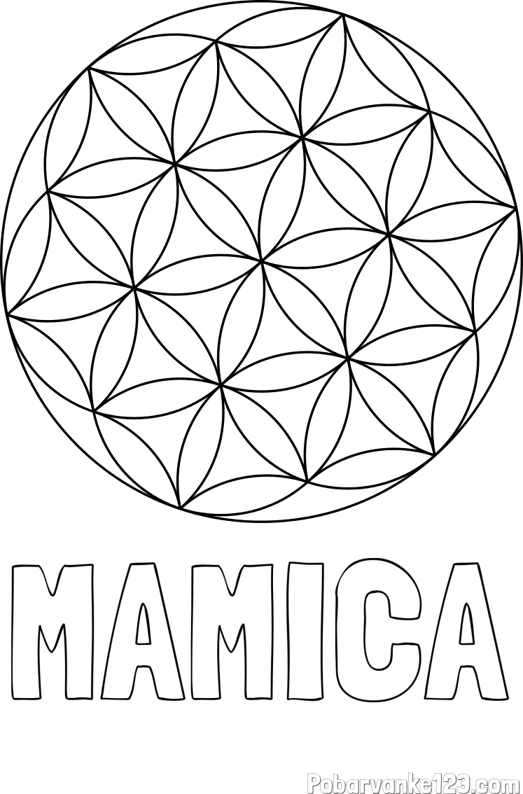 Pobarvanka imena MAMICA in mandale 2