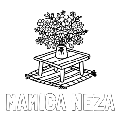 Online izdelana pobarvanka - Pobarvanka imena MAMICA NEŽA in pobarvanka šopka rož na mizi