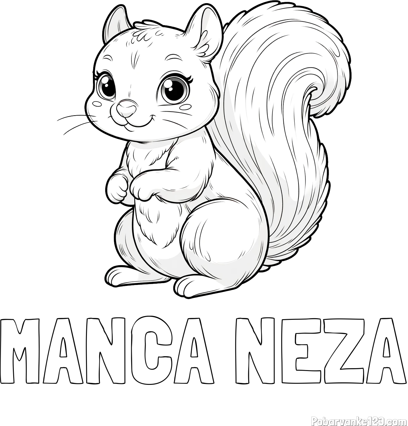 Pobarvanka imena MANCA NEŽA in pobarvanka zelo ljubke in nasmejane veverice