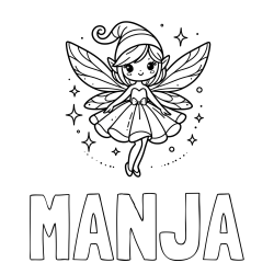 Online izdelana pobarvanka - Pobarvanka imena MANJA in otroška pobarvanka čudovite vile