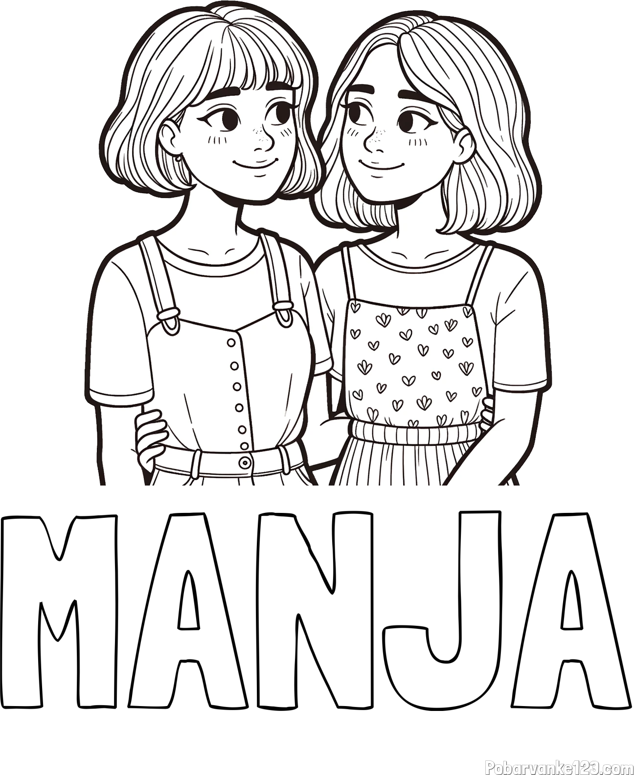 Pobarvanka imena MANJA in pobarvanka dveh najboljših prijateljic