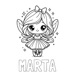 Online izdelana pobarvanka - Pobarvanka imena MARTA in pobarvanka čarobne vile z ljubkim obrazom