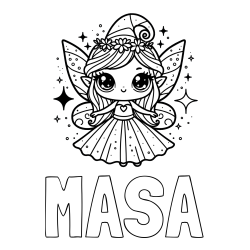 Online izdelana pobarvanka - Pobarvanka imena MAŠA in prikupna čarobna vila