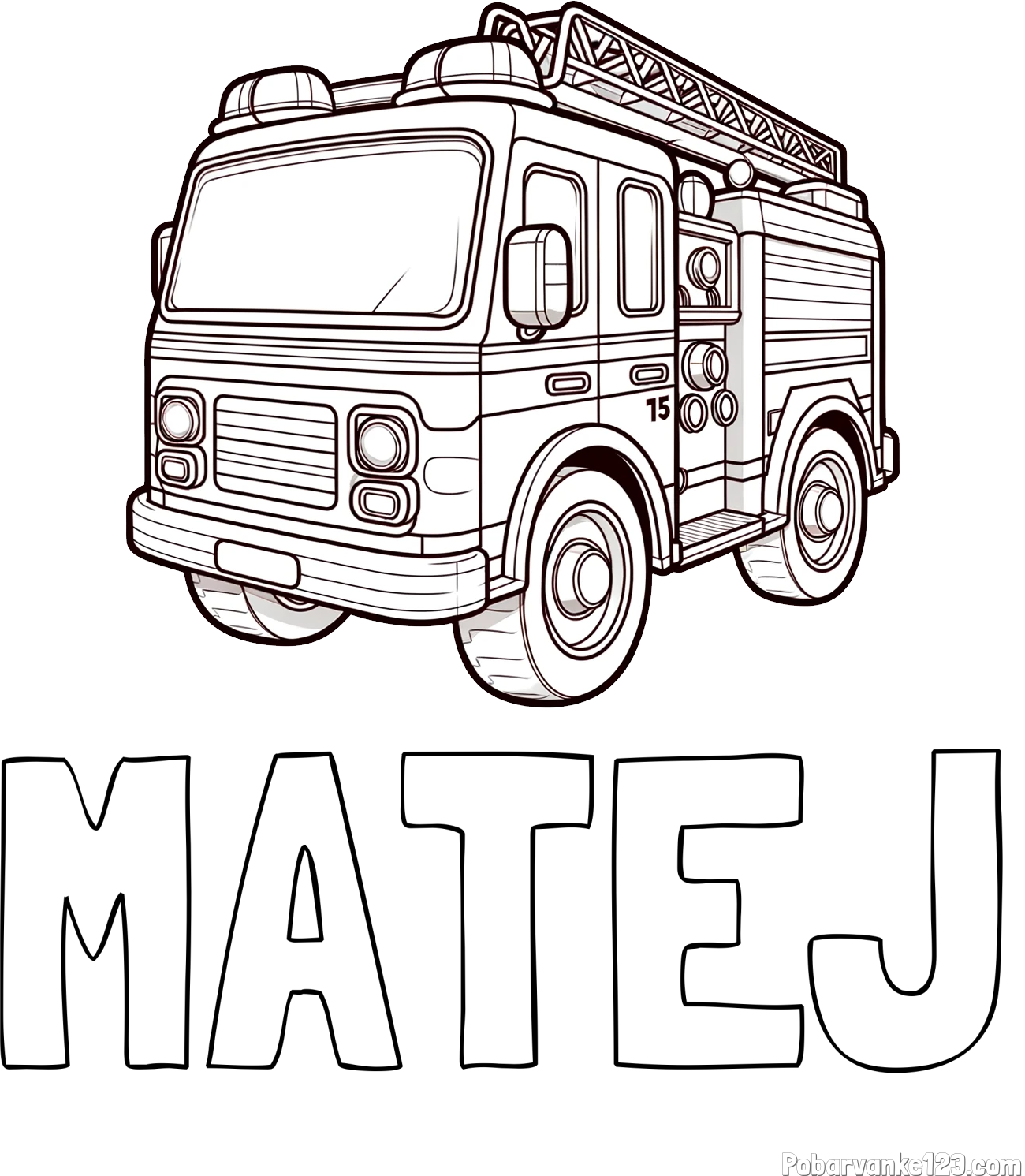 Pobarvanka imena MATEJ in otroška pobarvanka gasilskega avta