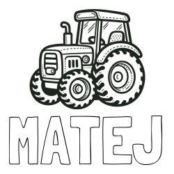 Online izdelana pobarvanka - Pobarvanka imena MATEJ in pobarvanka čudovitega traktorja