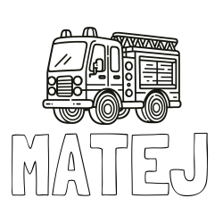 Online izdelana pobarvanka - Pobarvanka imena MATEJ in pobarvanka gasilskega avtomobila