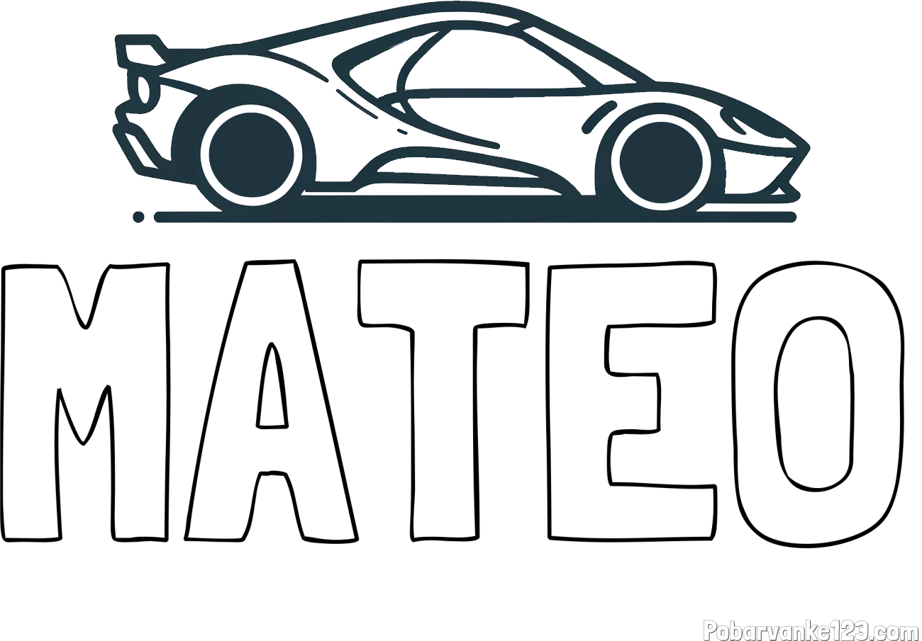 Pobarvanka imena MATEO in otroška pobarvanka dirkalnega avtomobila