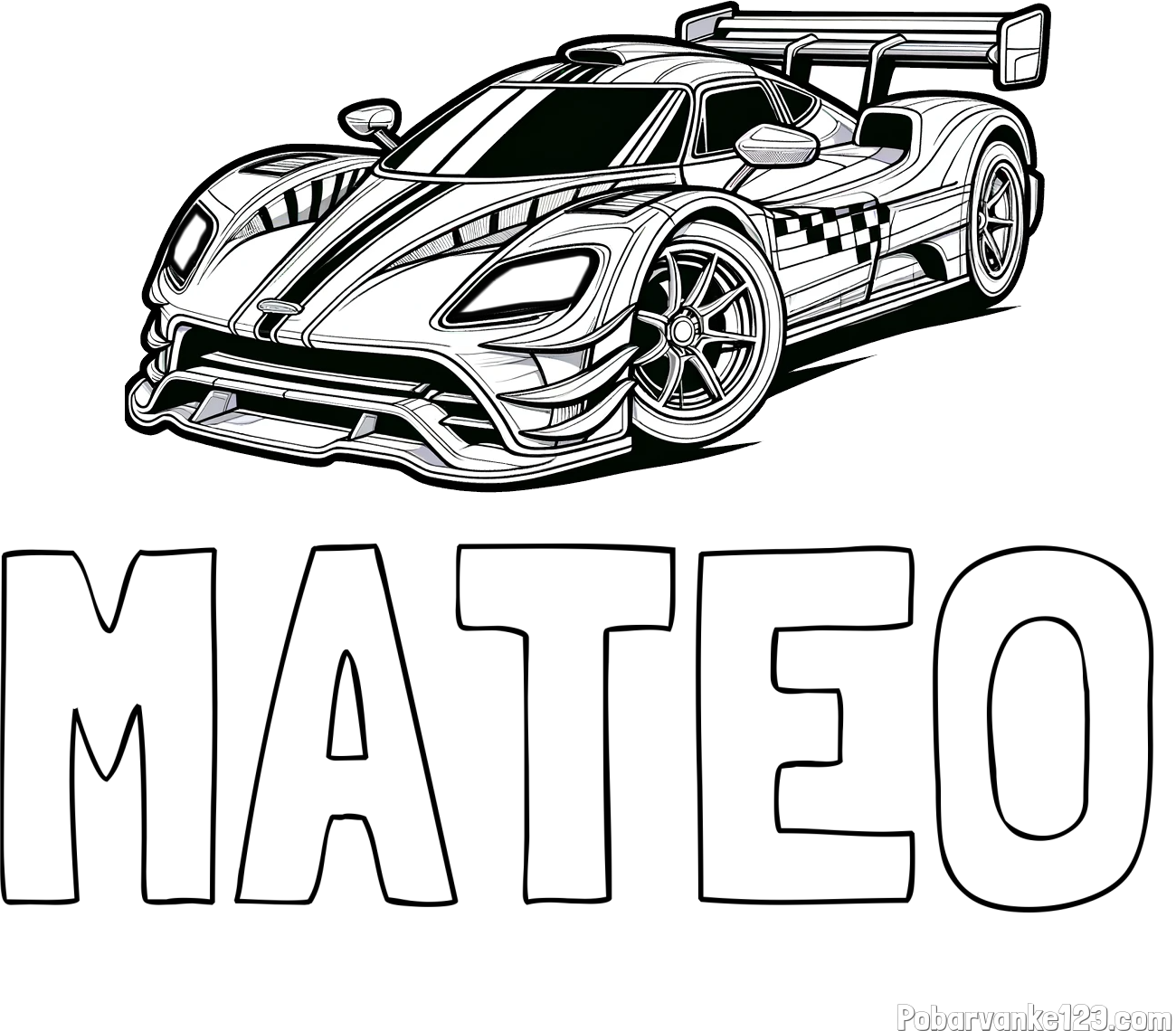 Pobarvanka imena MATEO in pobarvanka modernega športnega avtomobila
