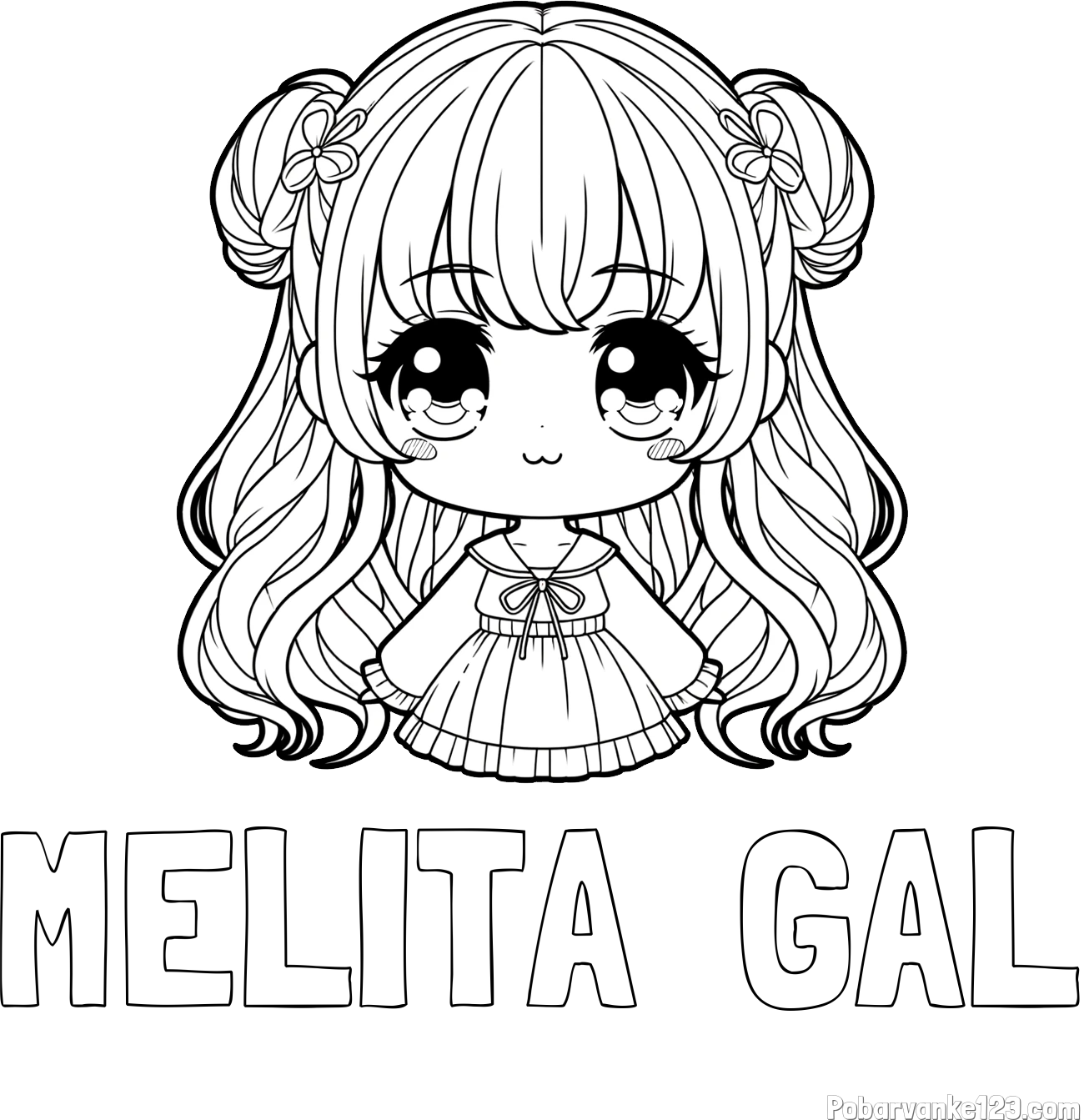 Pobarvanka imena MELITA  GAL in pobarvanka prikupne punčke v anime slogu