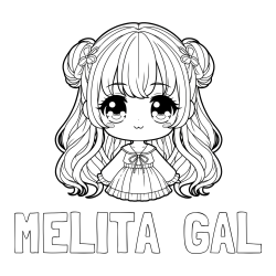 Online izdelana pobarvanka - Pobarvanka imena MELITA  GAL in pobarvanka prikupne punčke v anime slogu