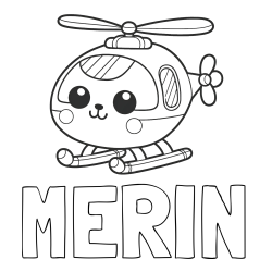 Online izdelana pobarvanka - Pobarvanka imena MERIN in otroška pobarvanka helikopterja