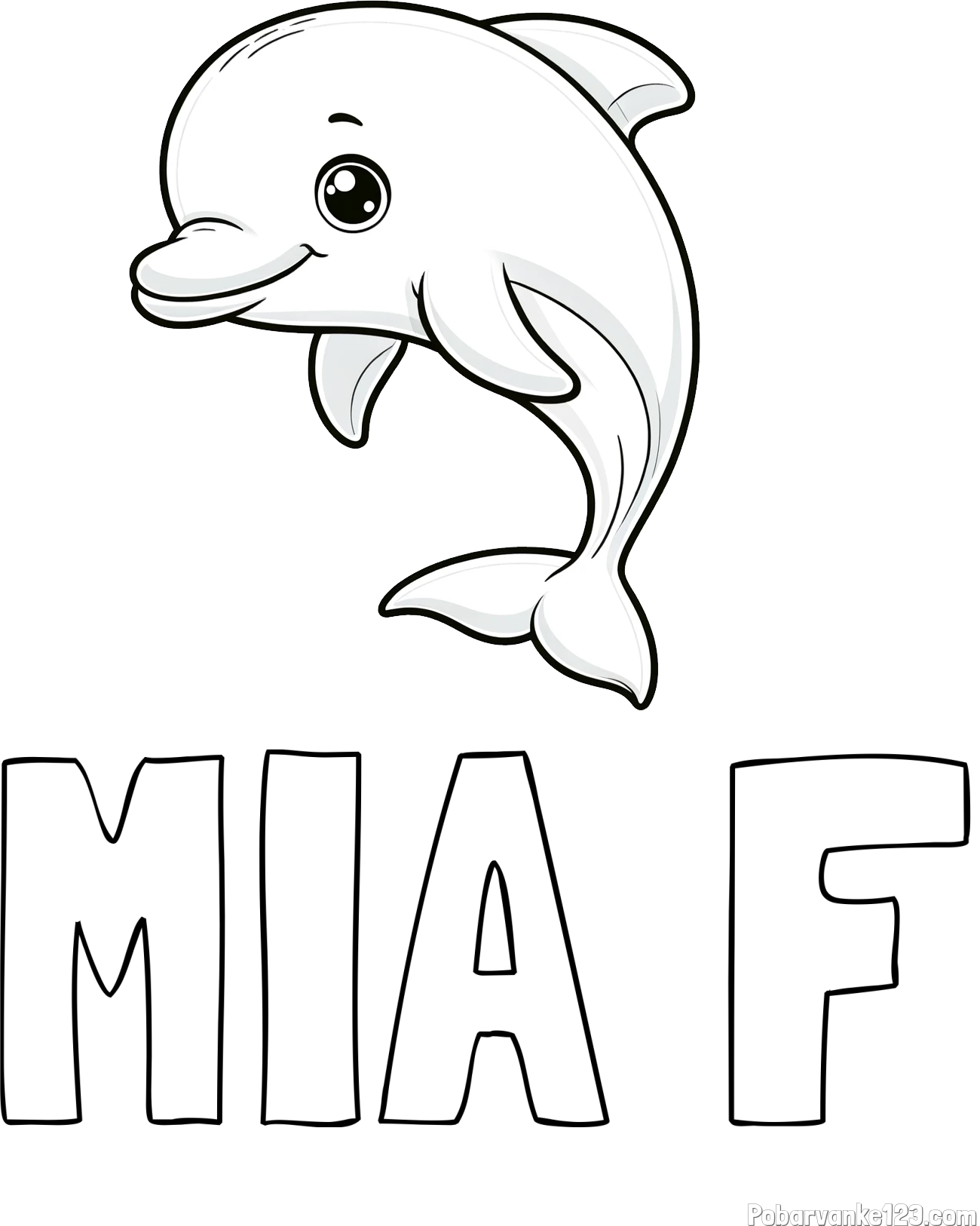 Pobarvanka imena MIA F in otroška pobarvanka ljubkega delfina