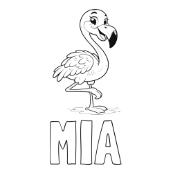 Online izdelana pobarvanka - Pobarvanka imena MIA in otroška pobarvanka prikupnega flaminga
