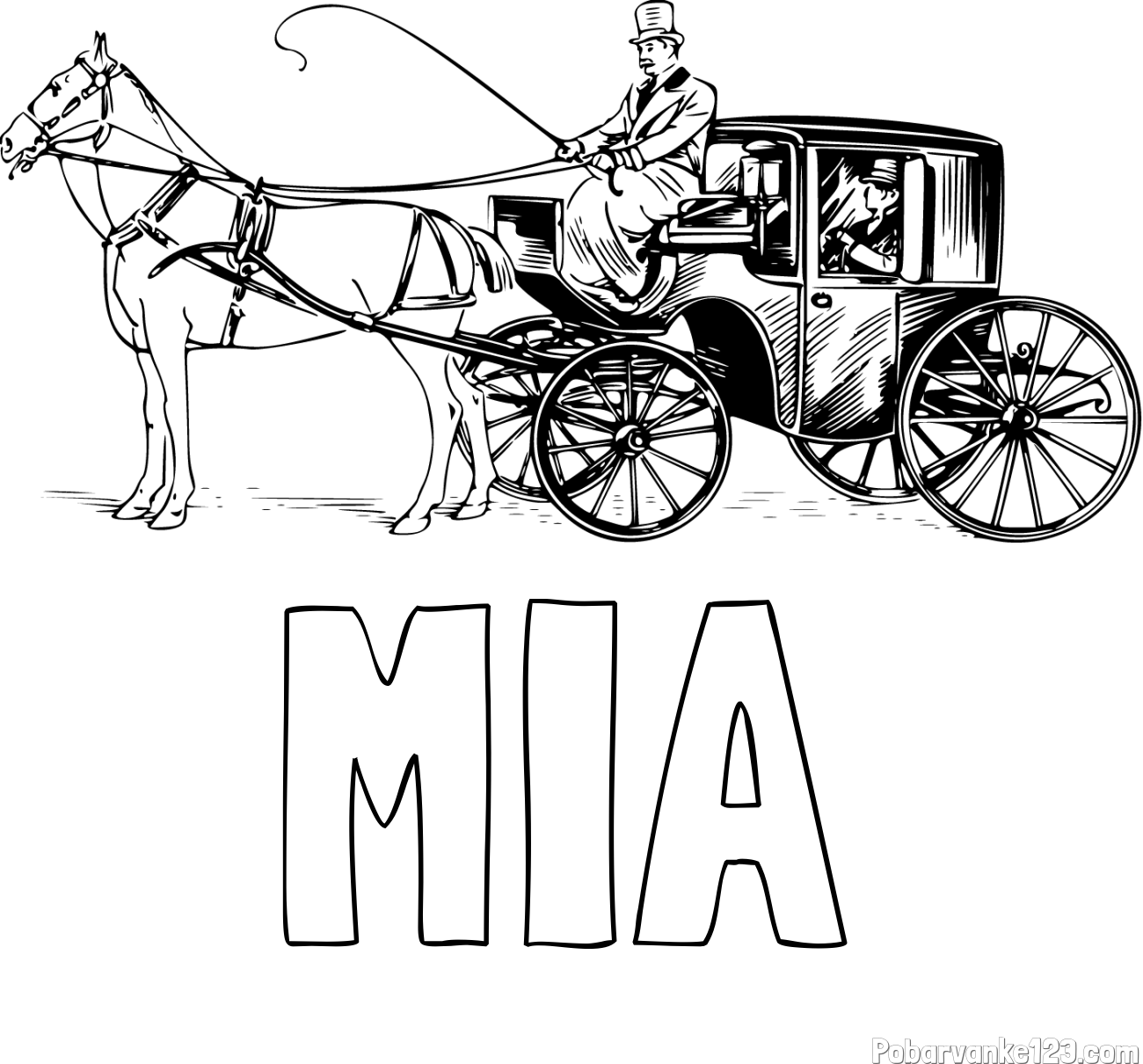 Pobarvanka imena MIA in pobarvanka konja in kočije