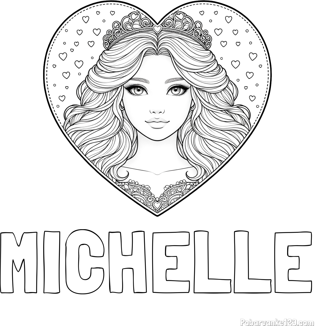 Pobarvanka imena MICHELLE in pobarvanka ljubke princese v srčku
