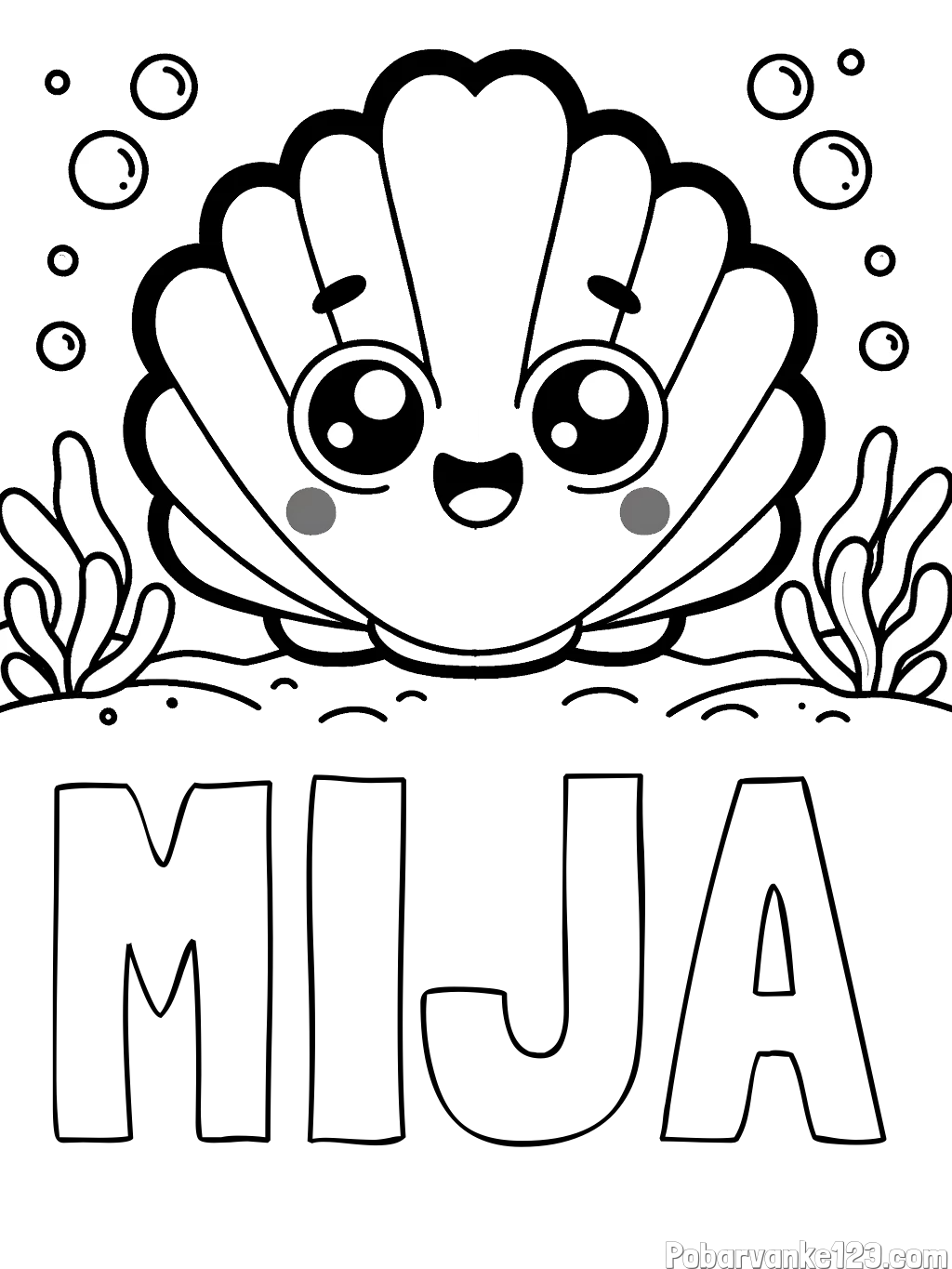 Pobarvanka imena MIJA in pobarvanka nasmejane školjke