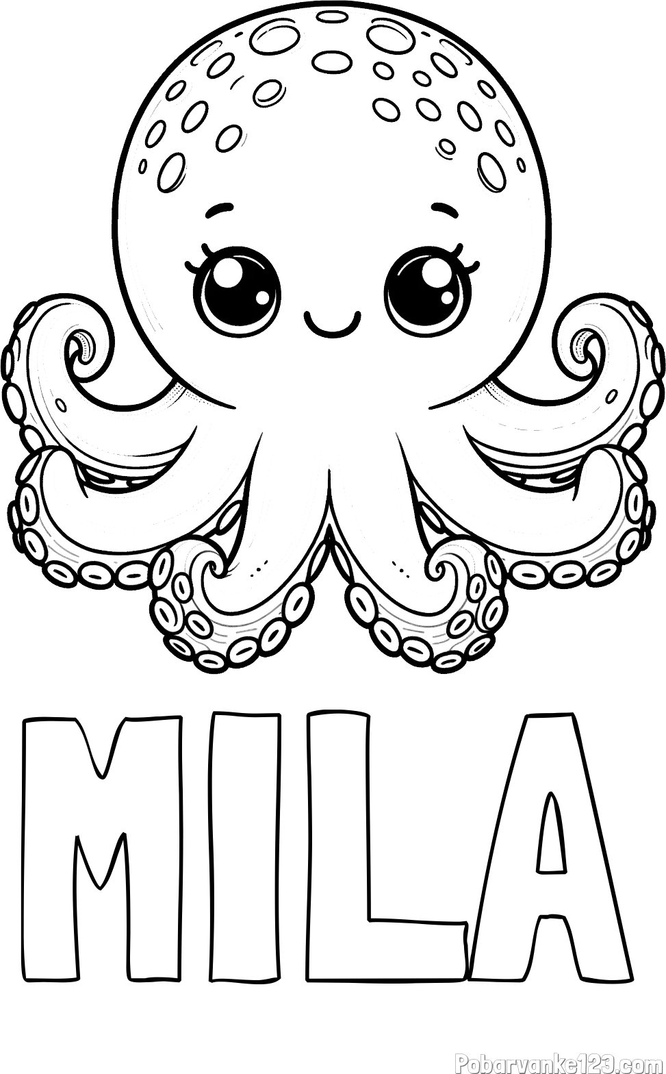 Pobarvanka imena MILA in otroška pobarvanka ljubke hobotnice
