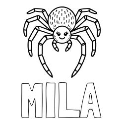 Online izdelana pobarvanka - Pobarvanka imena MILA in pobarvanka veselega pajka