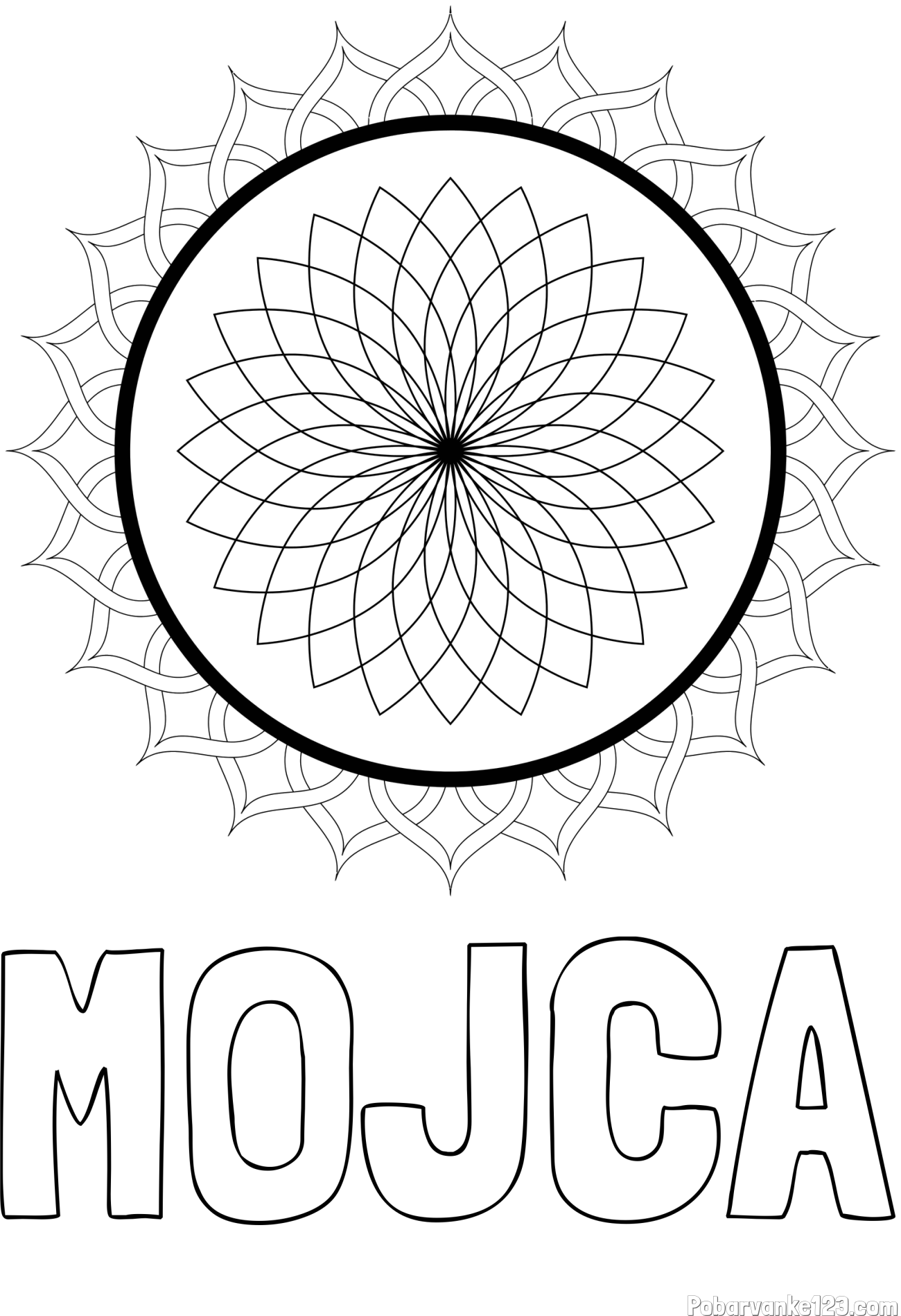 Pobarvanka imena MOJCA in pobarvanka mandale 2