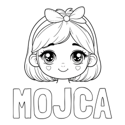 Online izdelana pobarvanka - Pobarvanka imena MOJCA in pobarvanka obraza ljubke punčke